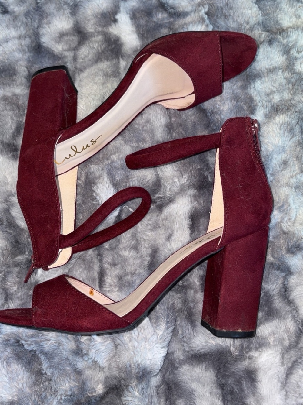 Lulu's Burgundy Suede Block Heel Sandals with Ankle Strap